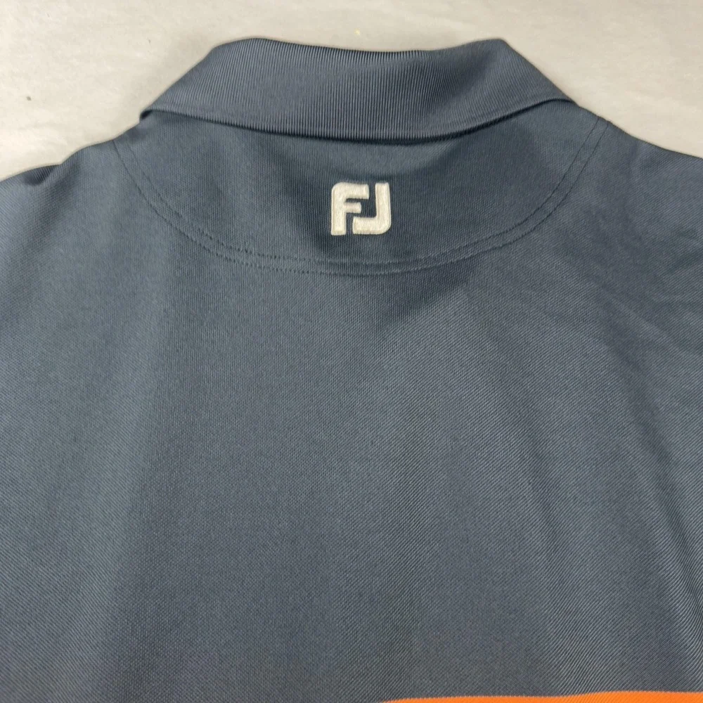 FootJoy Polo Shirt Mens Large Gray Orange‎ Striped Golf Athletic Fit Performance